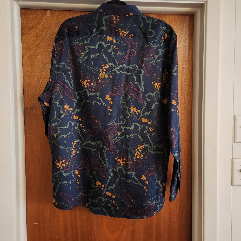 Murano Liquid Luxury Slim Fit Mens XL Navy Long Sleeve Button Up Floral - Picture 3 of 10